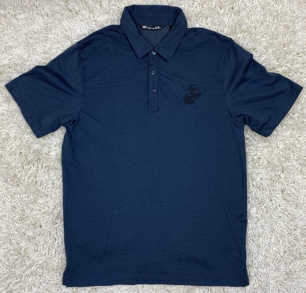 Travis Mathew Men's M Navy Polo USMC Marine Corps EGA Golf Shirt Pima